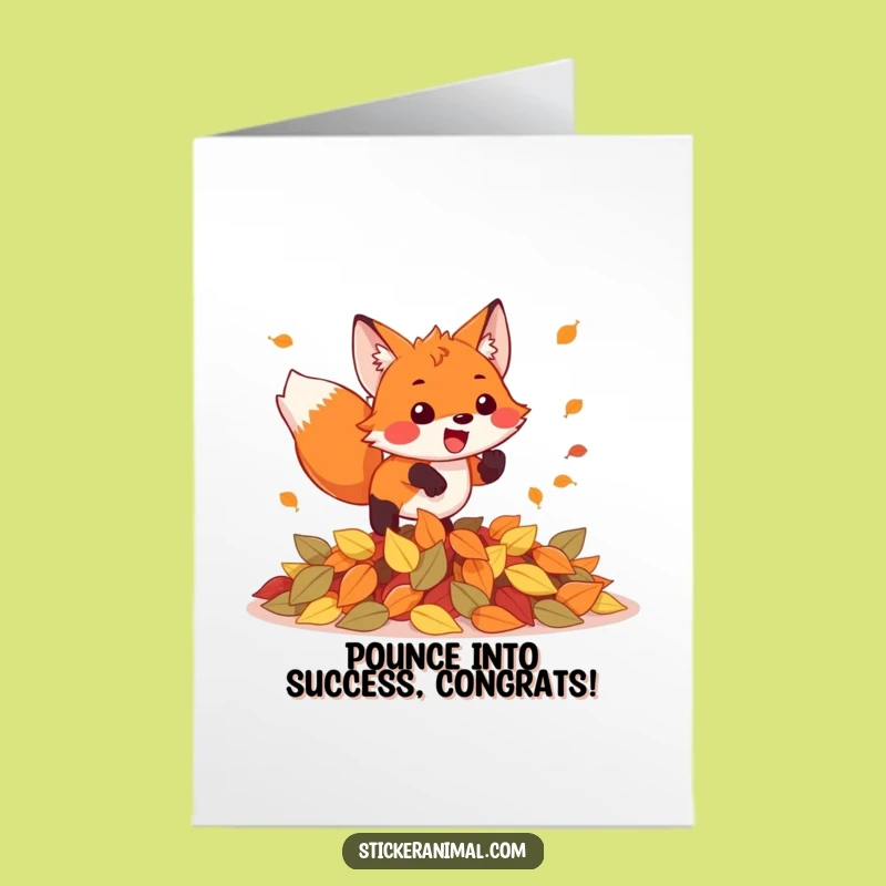Free Printable Congrats Card: Exciting Fox Pounce Leaf Celebration Download