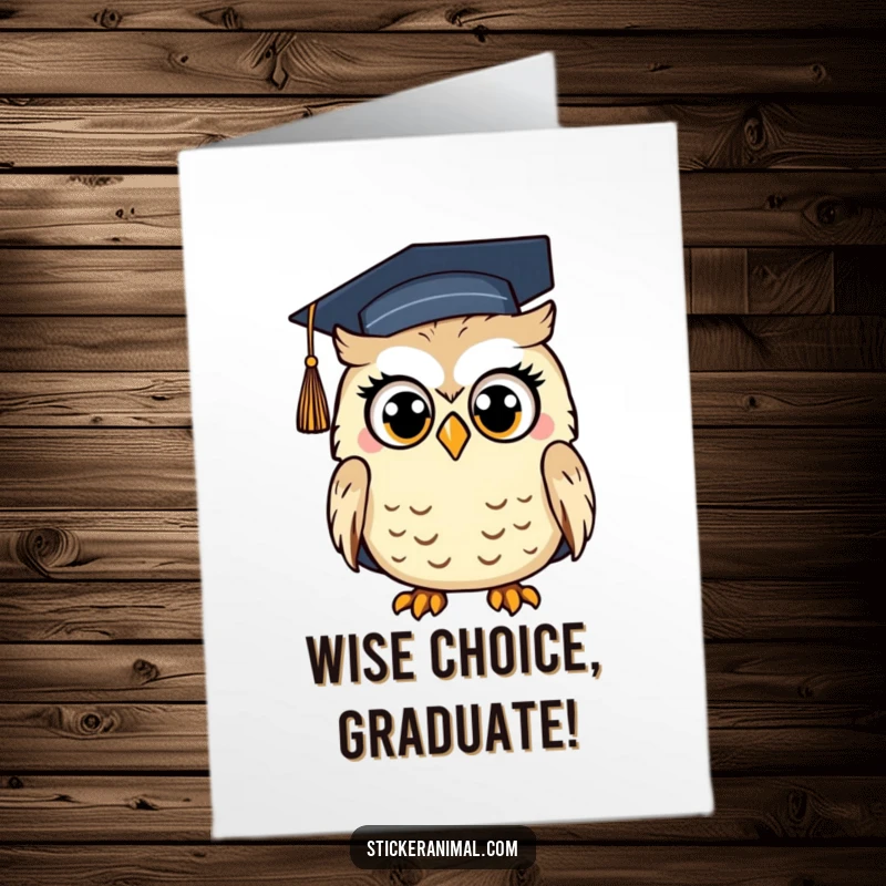Funny Free Printable Congrats Card: A surprised owl wearing a graduation cap, eyes wide with shock at their accomplishment.