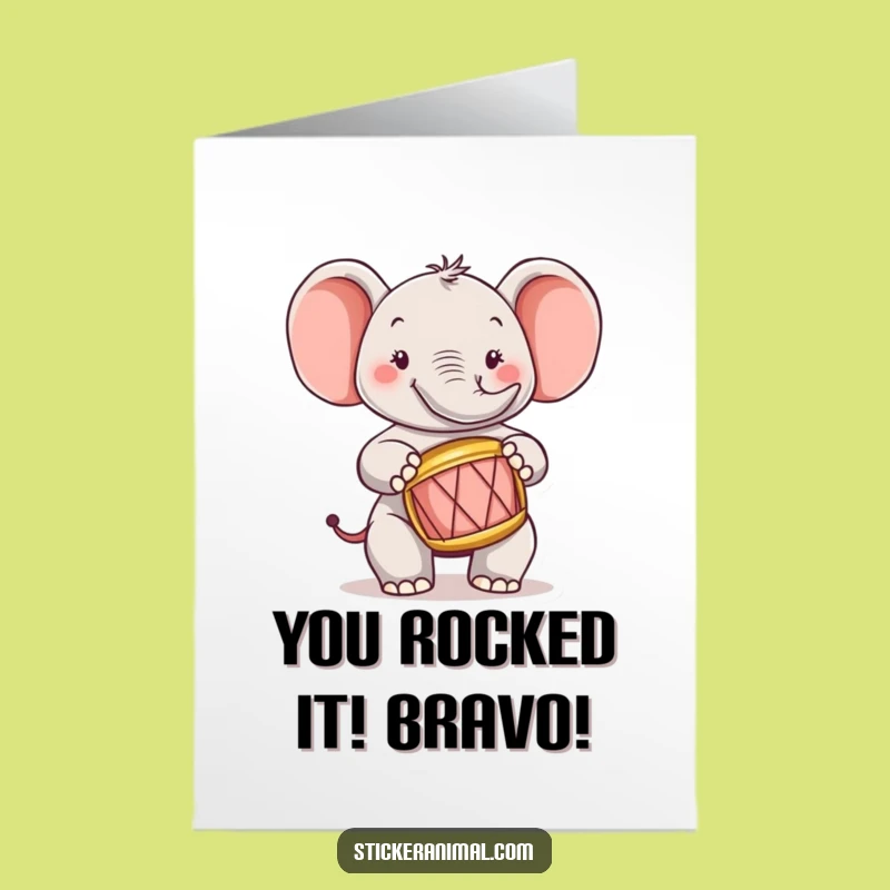 Free Printable Elephant Drummer Congratulations Card: Funny Downloadable for Any Achievement