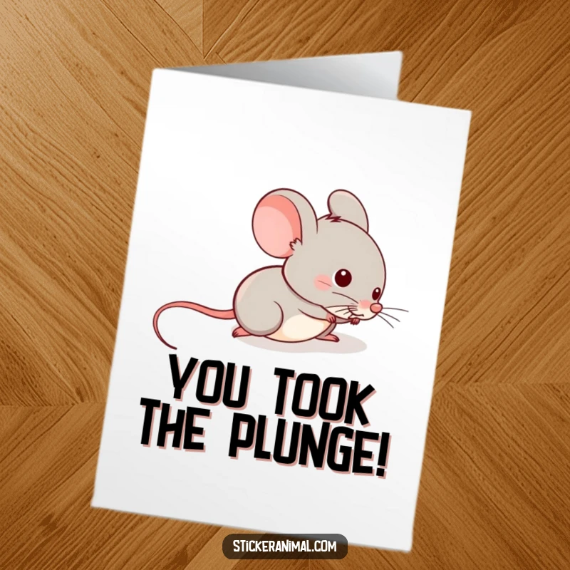 Funny Free Printable Mouse Congrats Card: A mischievous mouse sliding down a tail, celebrating achievements with a look of gleeful accomplishment.