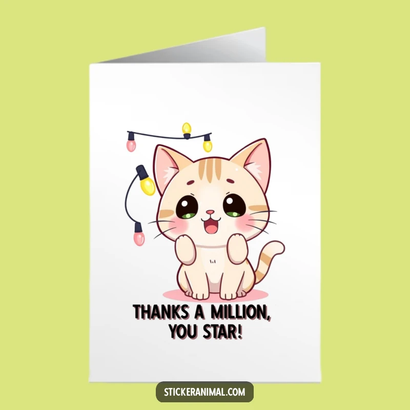 Free Printable Cat Thank You Card: Funny Lights Batting Downloadable Gift for Cat Moms & Dads