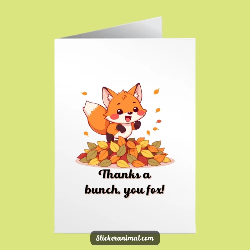 Free Printable Thank You Card: Grateful Fox Pouncing Leaves Download