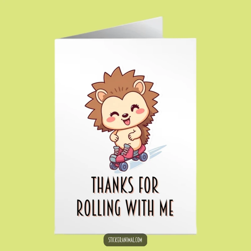Free Printable Thank You Card: Zippy Hedgehog Roller Skater Downloadable Gift