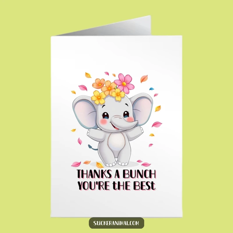 Free Printable Elephant Thank You Card: Juggling Petals to Show Gratitude, Funny Downloadable Gift