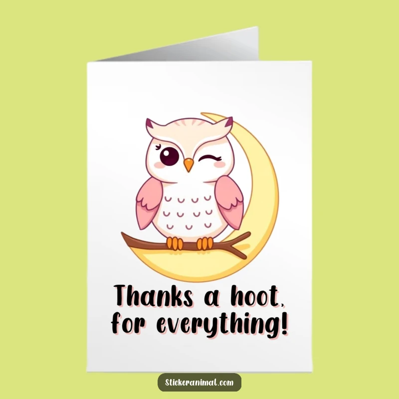 Free Printable Winking Owl Thank You Card - Funny Downloadable Moon Owl Gift