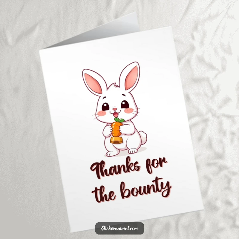Funny Free Printable Thank You Card: A cheerful rabbit holding a tiny carrot like a trophy, acknowledging a great deed.