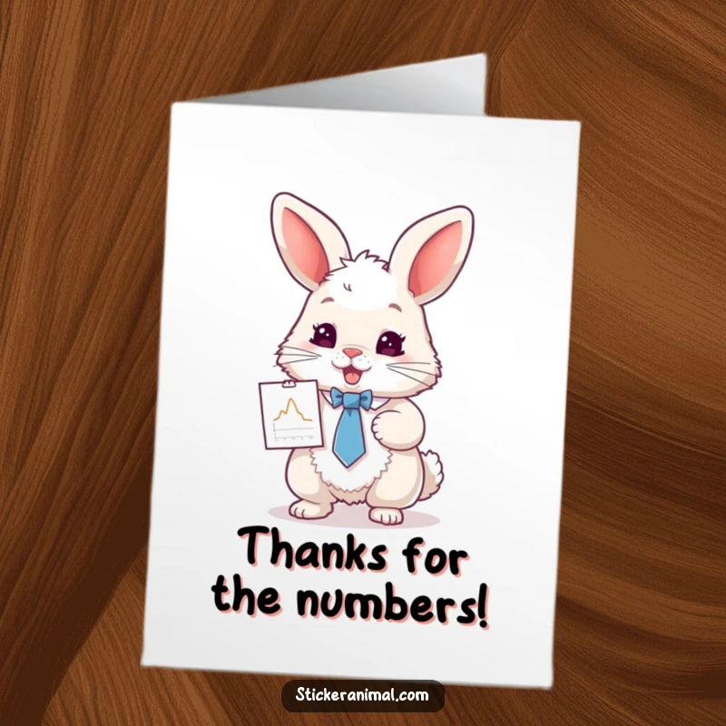 Funny Free Printable Bunny in a Tie Holding a Tiny Graph Card - Dapper rabbit expresses thanks.