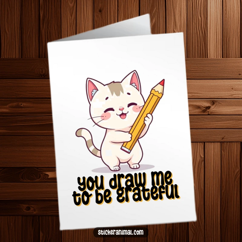 Funny Free Printable Thank You Card: A cat artist draws a twinkling star, saying thank you.