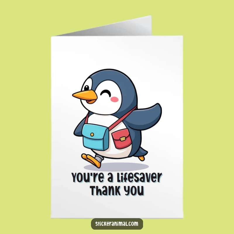 Free Printable Penguin Thank You Card: Rushing Gratitude, a Funny Downloadable Gift for Prompt Thanks!