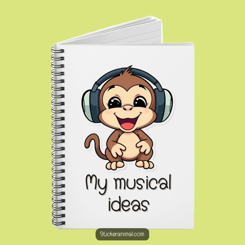 Funny Monkey Headphones Notebook, Playful Music Journal, Perfect Funny Gift