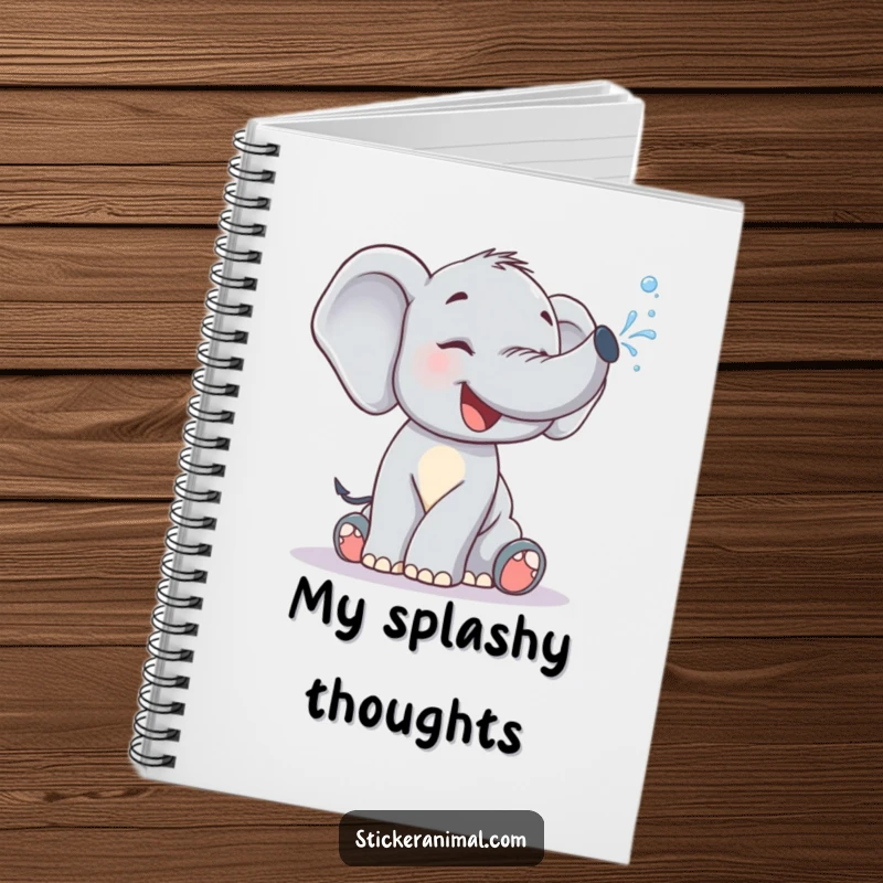 Funny Notebook: A giggling elephant calf spraying water from its trunk, perfect for jotting down happy thoughts.