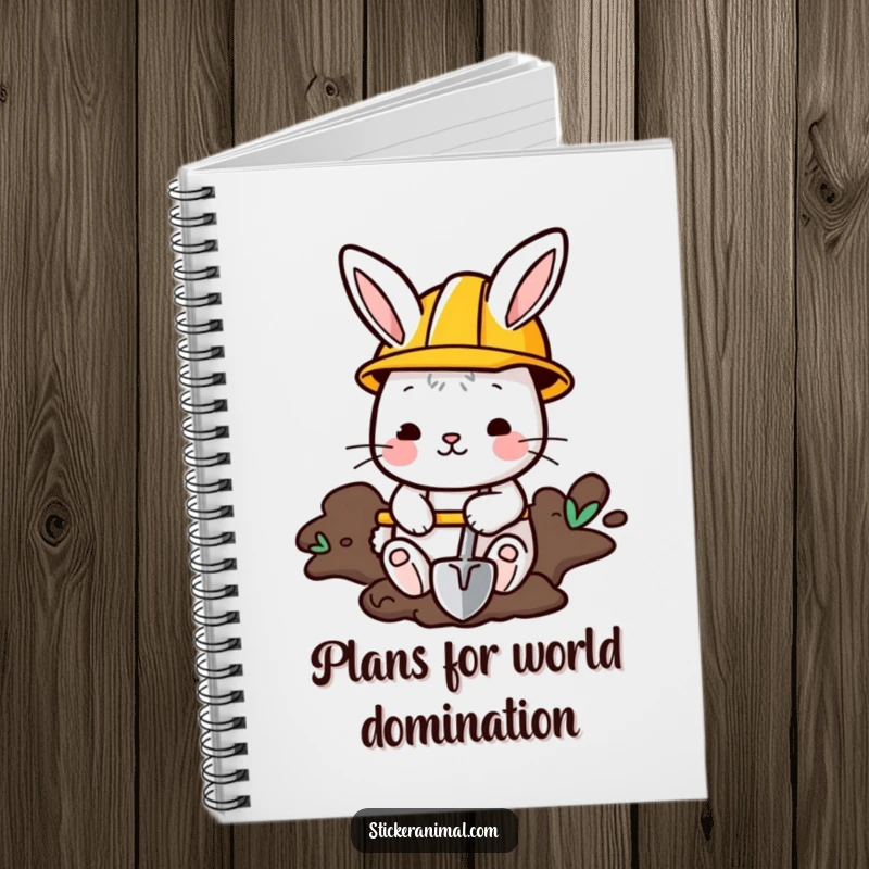 Funny Bunny Notebook: A bunny wearing a hard hat digs with a shovel, inspiring organized thoughts and project planning humorously.