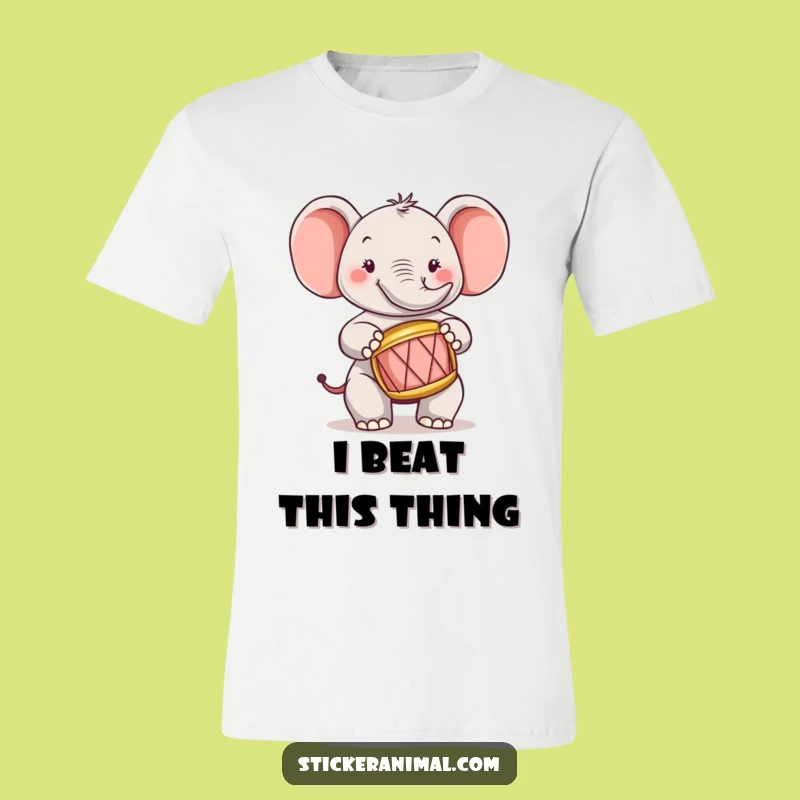 Funny Elephant Drummer T-Shirt: Wear Your Beat with This Cheerful Character Tee