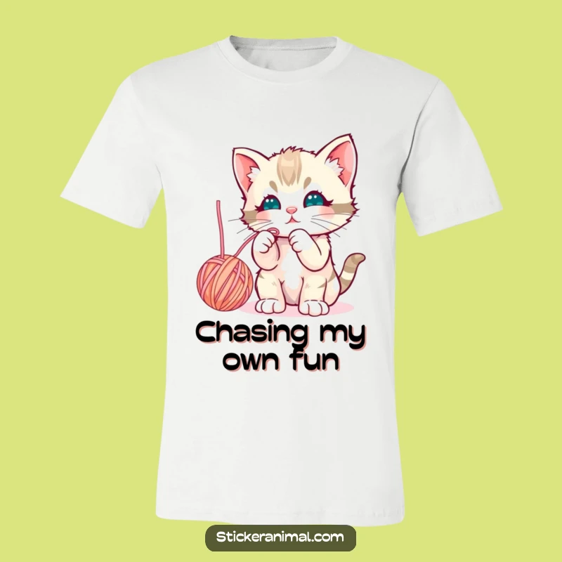Funny Kitten Yarn T-Shirt: Curious Cat Playful Shirt Gift