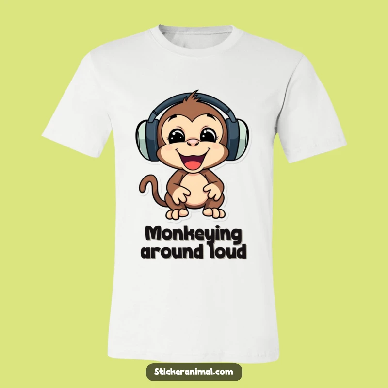 Funny Monkey Headphones T-Shirt, Playful Music Vibe Tee, Perfect Funny Gift