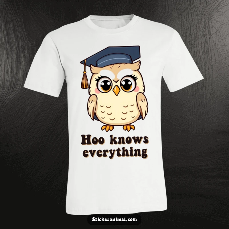 Funny Surprised Owl Graduation T-Shirt: A graphic tee showing an owl with wide eyes and a graduation cap, expressing surprise at achievement.
