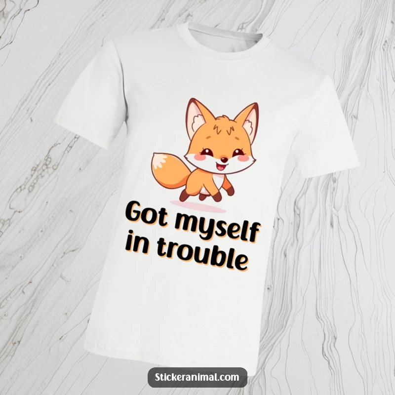 Funny t-shirt showcasing a curious fox with a mischievous grin, amusingly chasing its own tail, capturing playful energy.