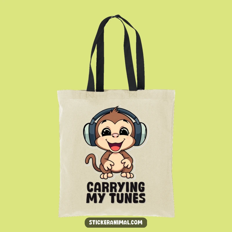 Funny Monkey Headphones Tote Bag, Playful Music Carry-All, Perfect Funny Gift