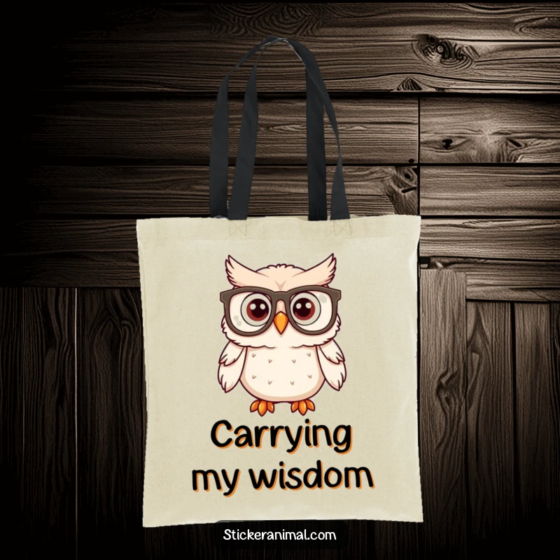 Funny, surprised owl wearing enormous spectacles on a reusable tote bag, perfect for carrying books and essentials.