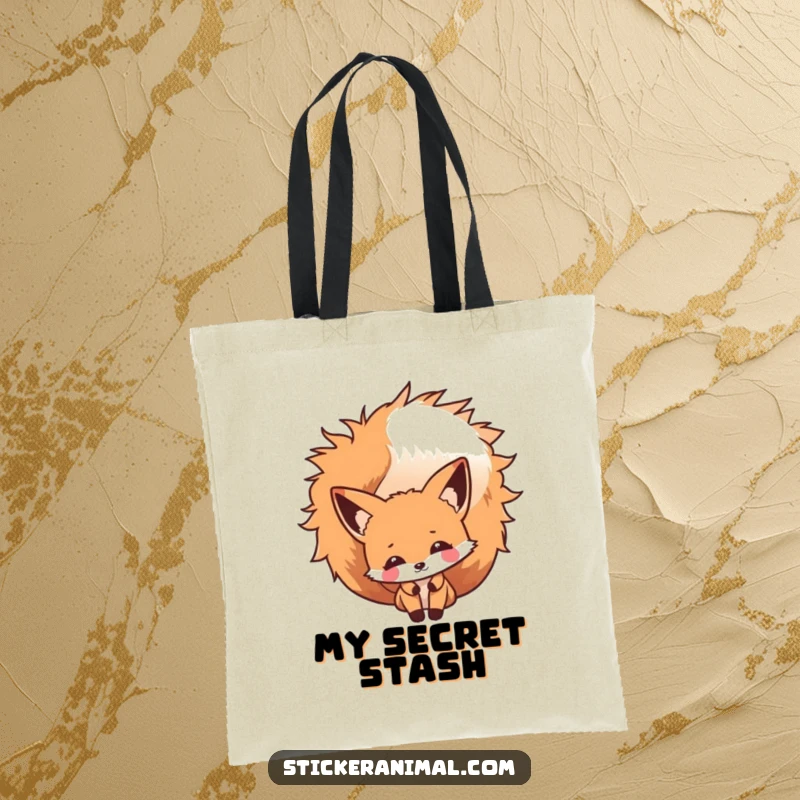 Funny Fox Peek Tote Bag with a cheeky fox character peeking from behind its bushy tail, ideal for humorous and stylish everyday carrying.
